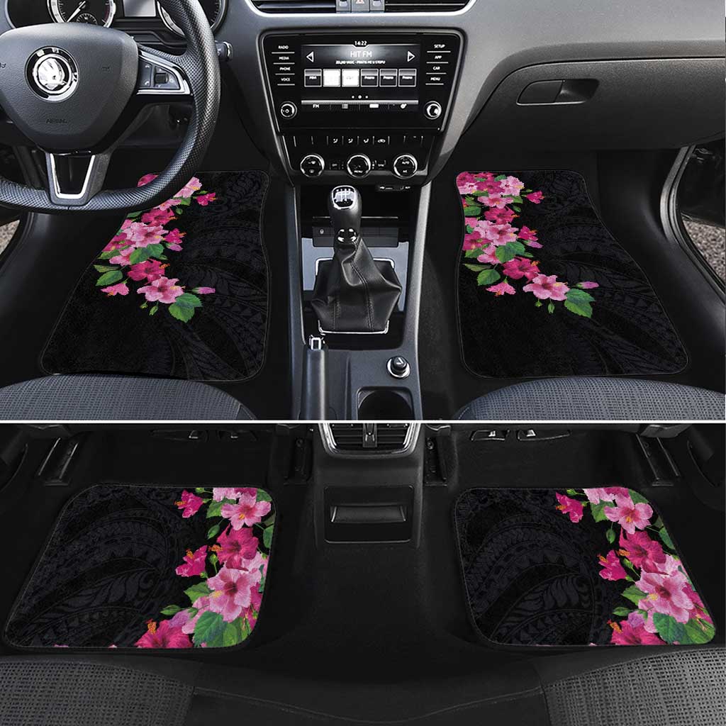 Hawaiian Hibiscus and Art Polynesian Tattoo Car Mats Black Color LT03 Set 4pcs Black - Polynesian Pride