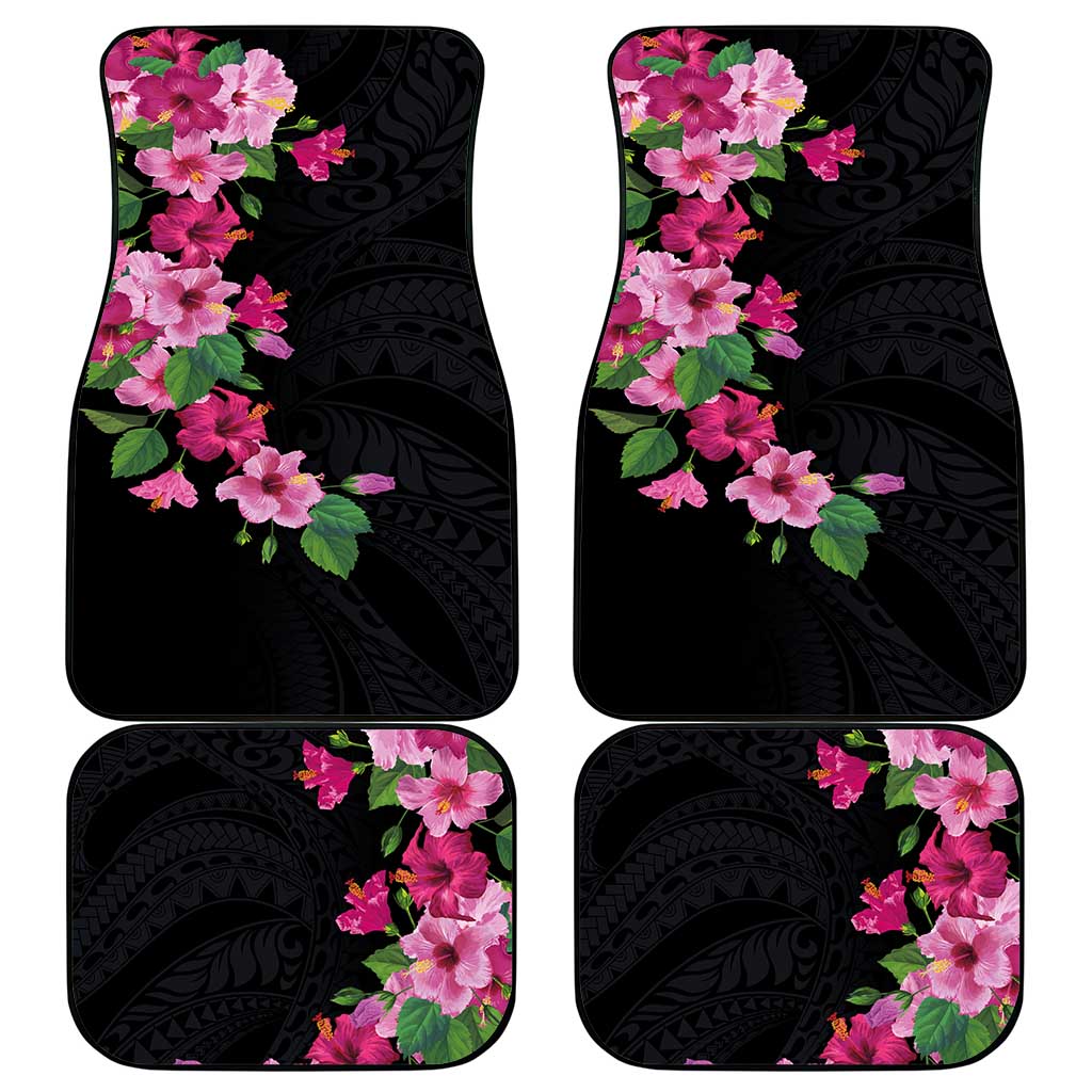 Hawaiian Hibiscus and Art Polynesian Tattoo Car Mats Black Color LT03 - Polynesian Pride