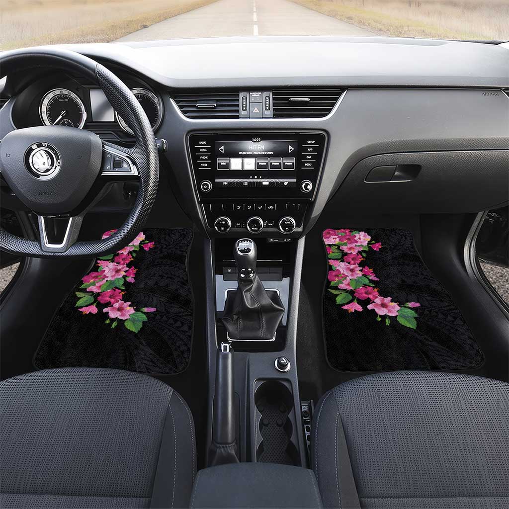 Hawaiian Hibiscus and Art Polynesian Tattoo Car Mats Black Color LT03 Set 2pcs - Front Black - Polynesian Pride
