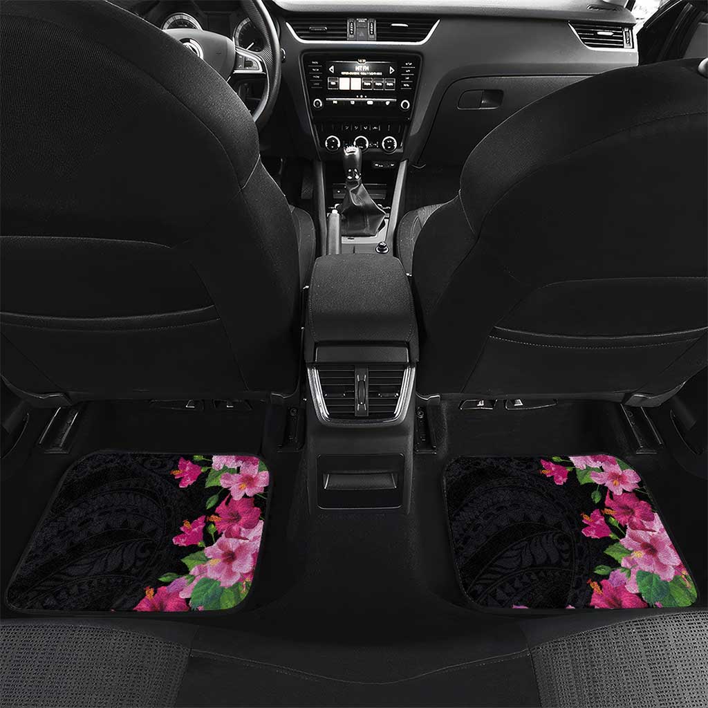 Hawaiian Hibiscus and Art Polynesian Tattoo Car Mats Black Color LT03 Set 2pcs - Back Black - Polynesian Pride
