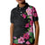 Hawaiian Hibiscus and Art Polynesian Tattoo Kid Polo Shirt Black Color