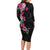 Hawaiian Hibiscus and Art Polynesian Tattoo Long Sleeve Bodycon Dress Black Color