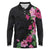 Hawaiian Hibiscus and Art Polynesian Tattoo Long Sleeve Polo Shirt Black Color