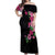 Hawaiian Hibiscus and Art Polynesian Tattoo Off Shoulder Maxi Dress Black Color