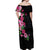 Hawaiian Hibiscus and Art Polynesian Tattoo Off Shoulder Maxi Dress Black Color