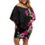 Hawaiian Hibiscus and Art Polynesian Tattoo Off Shoulder Short Dress Black Color