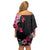 Hawaiian Hibiscus and Art Polynesian Tattoo Off Shoulder Short Dress Black Color