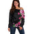 Hawaiian Hibiscus and Art Polynesian Tattoo Off Shoulder Sweater Black Color