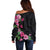 Hawaiian Hibiscus and Art Polynesian Tattoo Off Shoulder Sweater Black Color