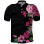 Hawaiian Hibiscus and Art Polynesian Tattoo Polo Shirt Black Color