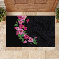 Hawaiian Hibiscus and Art Polynesian Tattoo Rubber Doormat Black Color LT03 Black - Polynesian Pride