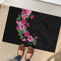Hawaiian Hibiscus and Art Polynesian Tattoo Rubber Doormat Black Color LT03 - Polynesian Pride
