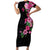 Hawaiian Hibiscus and Art Polynesian Tattoo Short Sleeve Bodycon Dress Black Color