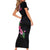 Hawaiian Hibiscus and Art Polynesian Tattoo Short Sleeve Bodycon Dress Black Color