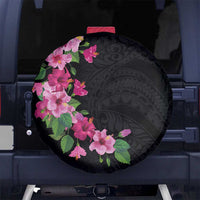 Hawaiian Hibiscus and Art Polynesian Tattoo Spare Tire Cover Black Color LT03 No hole Black - Polynesian Pride