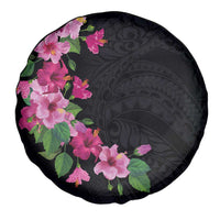Hawaiian Hibiscus and Art Polynesian Tattoo Spare Tire Cover Black Color LT03 - Polynesian Pride