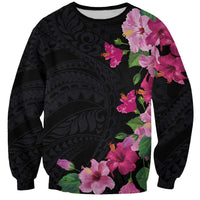 Hawaiian Hibiscus and Art Polynesian Tattoo Sweatshirt Black Color LT03 Unisex Black - Polynesian Pride