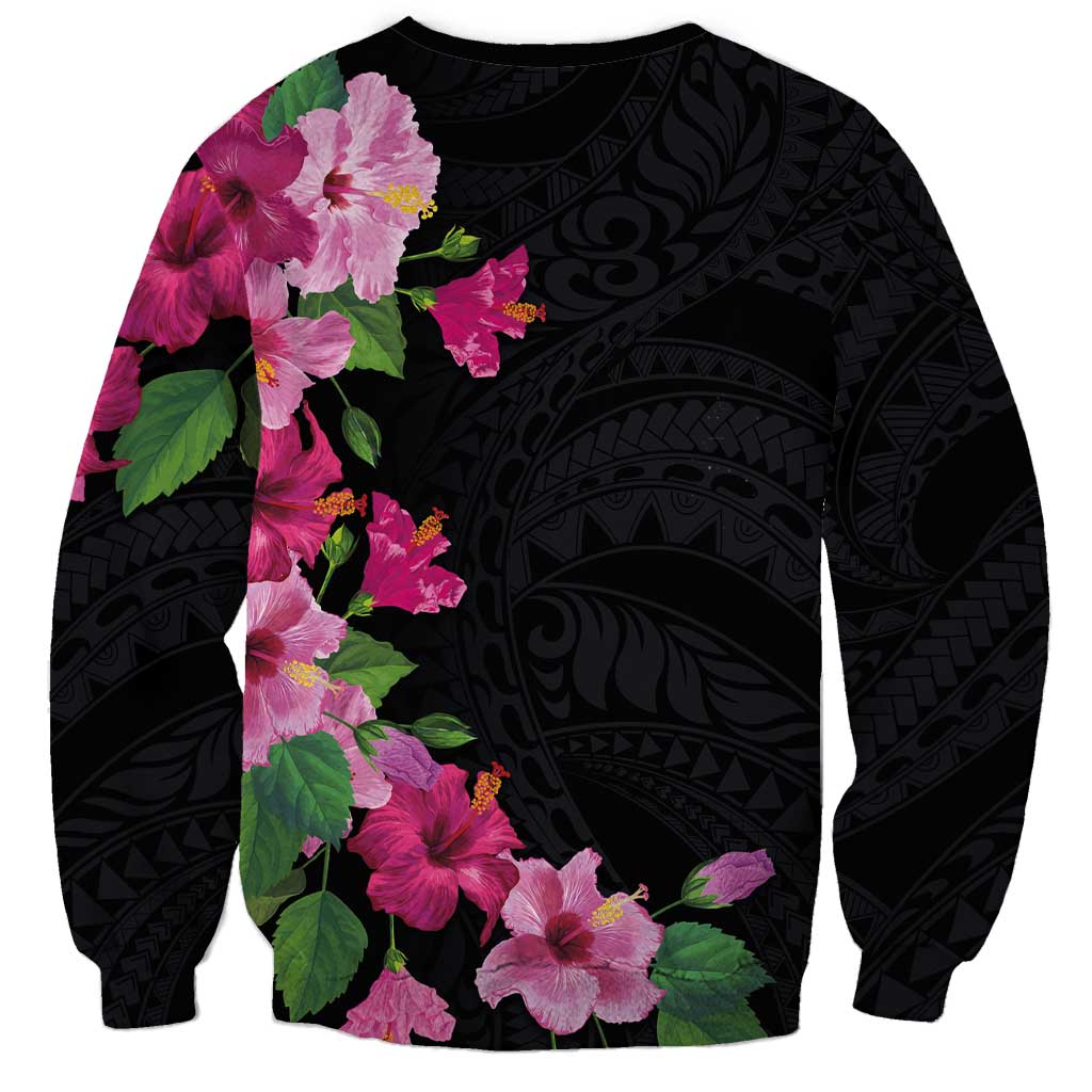 Hawaiian Hibiscus and Art Polynesian Tattoo Sweatshirt Black Color LT03 - Polynesian Pride