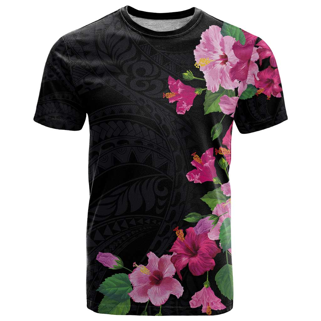 Hawaiian Hibiscus and Art Polynesian Tattoo T Shirt Black Color LT03 Black - Polynesian Pride