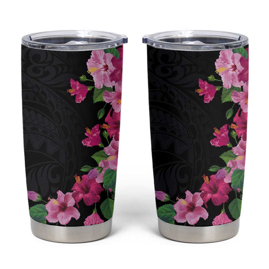 Hawaiian Hibiscus and Art Polynesian Tattoo Tumbler Cup Black Color LT03 Black - Polynesian Pride