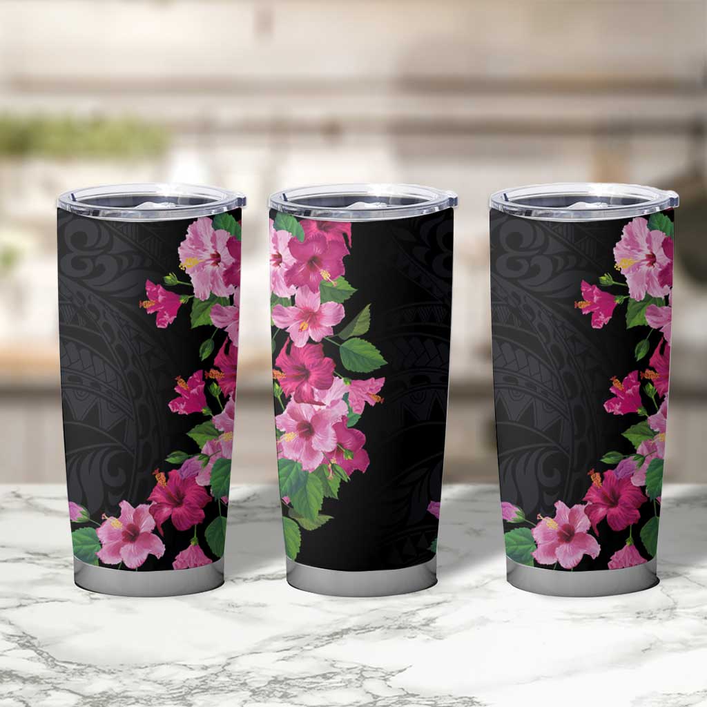 Hawaiian Hibiscus and Art Polynesian Tattoo Tumbler Cup Black Color LT03 - Polynesian Pride