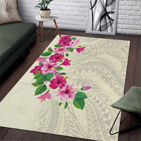 Hawaiian Hibiscus and Art Polynesian Tattoo Area Rug Beige Color LT03 Beige - Polynesian Pride