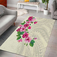 Hawaiian Hibiscus and Art Polynesian Tattoo Area Rug Beige Color LT03 - Polynesian Pride