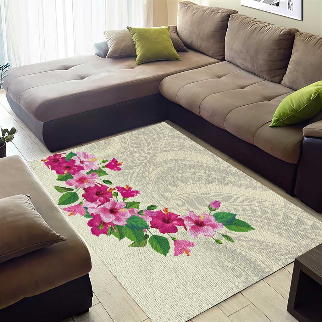 Hawaiian Hibiscus and Art Polynesian Tattoo Area Rug Beige Color LT03 - Polynesian Pride
