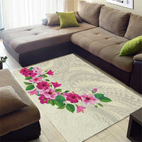 Hawaiian Hibiscus and Art Polynesian Tattoo Area Rug Beige Color LT03 - Polynesian Pride
