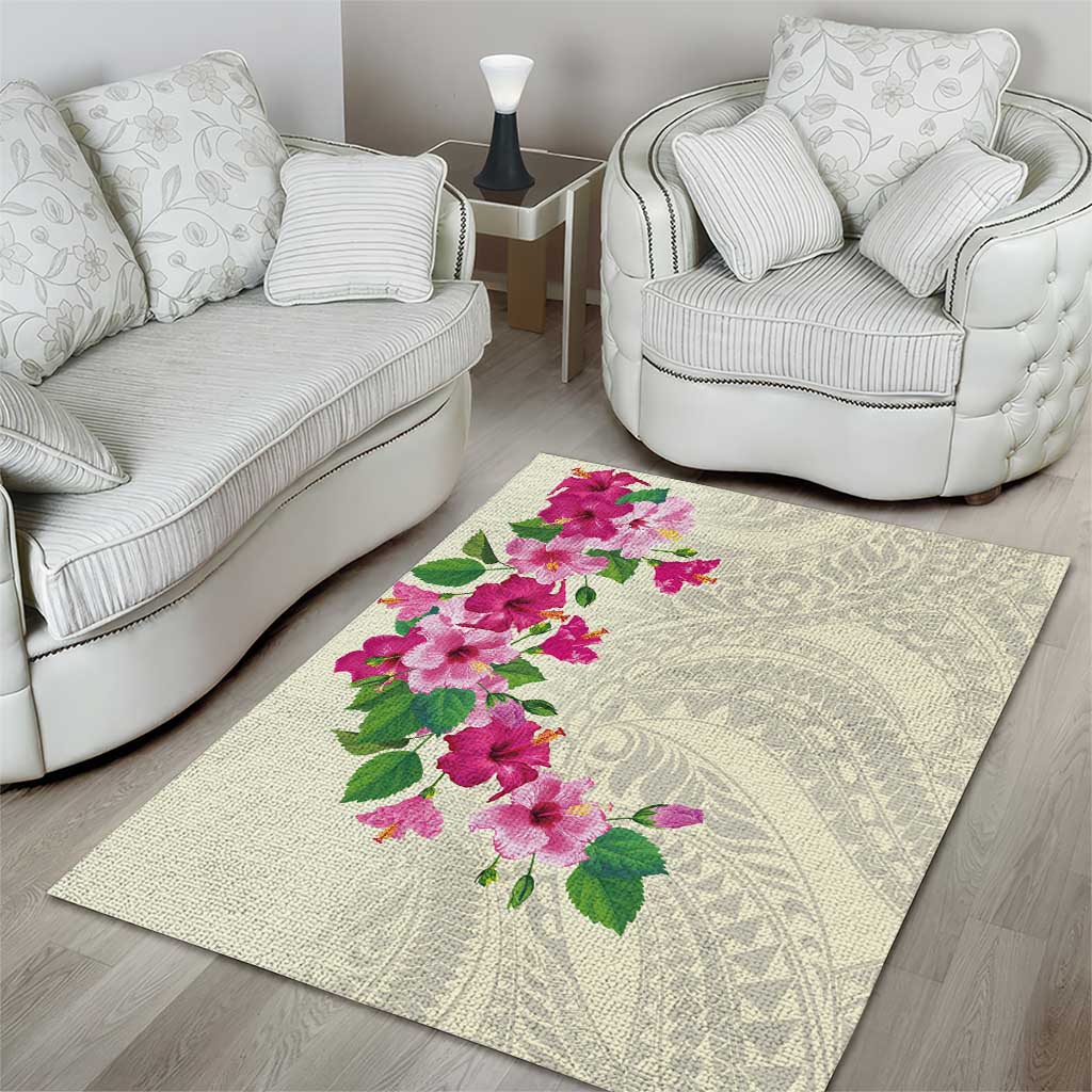 Hawaiian Hibiscus and Art Polynesian Tattoo Area Rug Beige Color LT03 - Polynesian Pride