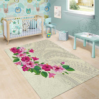 Hawaiian Hibiscus and Art Polynesian Tattoo Area Rug Beige Color LT03 - Polynesian Pride