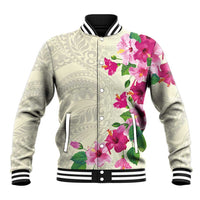 Hawaiian Hibiscus and Art Polynesian Tattoo Baseball Jacket Beige Color LT03 Unisex Beige - Polynesian Pride