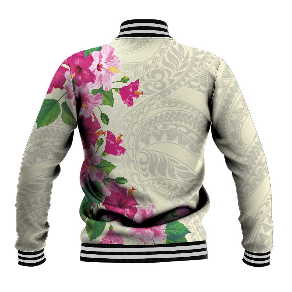 Hawaiian Hibiscus and Art Polynesian Tattoo Baseball Jacket Beige Color LT03 - Polynesian Pride