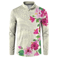 Hawaiian Hibiscus and Art Polynesian Tattoo Button Sweatshirt Beige Color LT03 Beige - Polynesian Pride