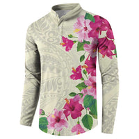 Hawaiian Hibiscus and Art Polynesian Tattoo Button Sweatshirt Beige Color LT03 - Polynesian Pride