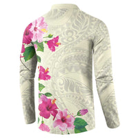 Hawaiian Hibiscus and Art Polynesian Tattoo Button Sweatshirt Beige Color LT03 - Polynesian Pride