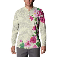Hawaiian Hibiscus and Art Polynesian Tattoo Button Sweatshirt Beige Color LT03 - Polynesian Pride