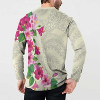 Hawaiian Hibiscus and Art Polynesian Tattoo Button Sweatshirt Beige Color LT03 - Polynesian Pride