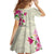 Hawaiian Hibiscus and Art Polynesian Tattoo Family Matching Off The Shoulder Long Sleeve Dress and Hawaiian Shirt Beige Color