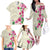 Hawaiian Hibiscus and Art Polynesian Tattoo Family Matching Off The Shoulder Long Sleeve Dress and Hawaiian Shirt Beige Color