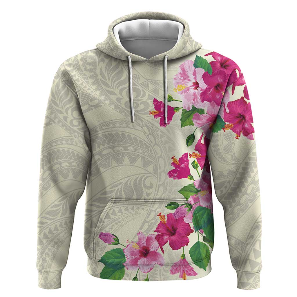 Hawaiian Hibiscus and Art Polynesian Tattoo Hoodie Beige Color LT03 Pullover Hoodie Beige - Polynesian Pride