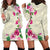 Hawaiian Hibiscus and Art Polynesian Tattoo Hoodie Dress Beige Color