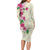 Hawaiian Hibiscus and Art Polynesian Tattoo Long Sleeve Bodycon Dress Beige Color