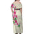 Hawaiian Hibiscus and Art Polynesian Tattoo Off Shoulder Maxi Dress Beige Color