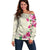 Hawaiian Hibiscus and Art Polynesian Tattoo Off Shoulder Sweater Beige Color