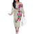 Hawaiian Hibiscus and Art Polynesian Tattoo Off The Shoulder Long Sleeve Dress Beige Color