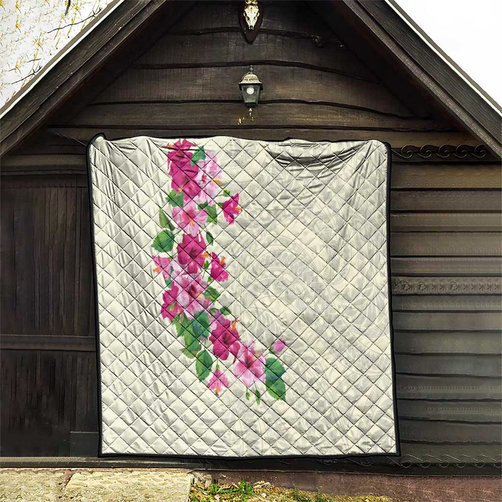 Hawaiian Hibiscus and Art Polynesian Tattoo Quilt Beige Color LT03 - Polynesian Pride