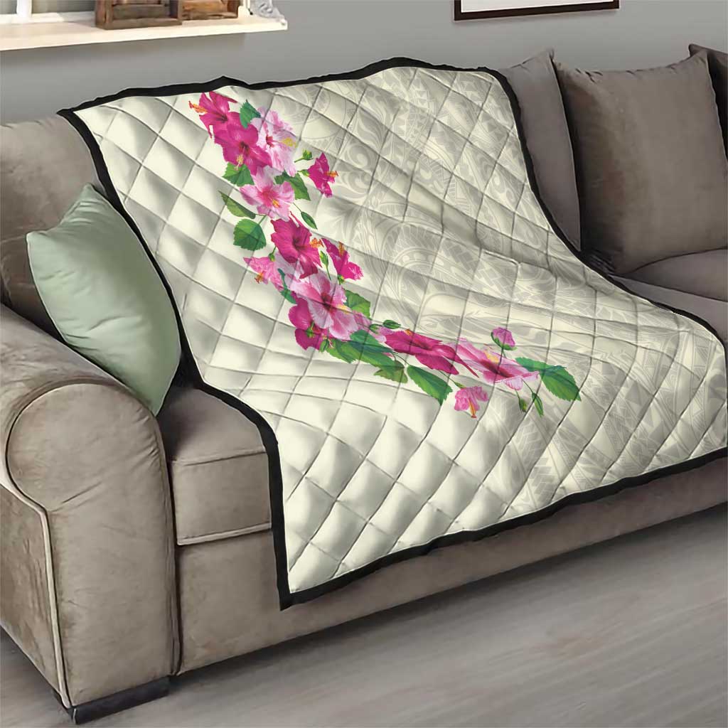 Hawaiian Hibiscus and Art Polynesian Tattoo Quilt Beige Color LT03 - Polynesian Pride