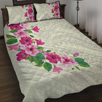Hawaiian Hibiscus and Art Polynesian Tattoo Quilt Bed Set Beige Color LT03 Beige - Polynesian Pride