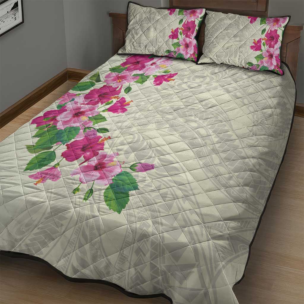 Hawaiian Hibiscus and Art Polynesian Tattoo Quilt Bed Set Beige Color LT03 - Polynesian Pride